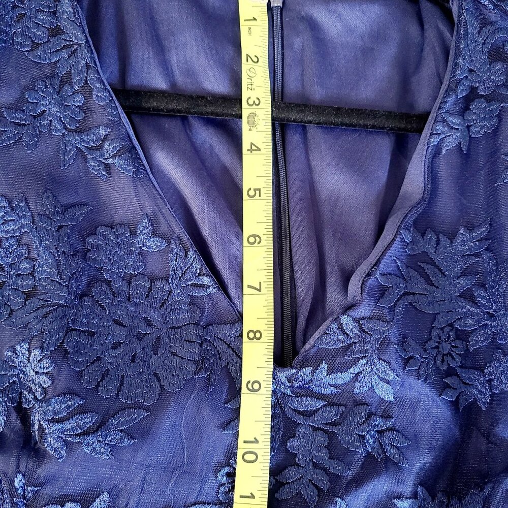 Blue Lace Chiffon Evening Gown Dress Floral V-Neck Sleeves High-Low Hem Size 2XL - Picture 10 of 16